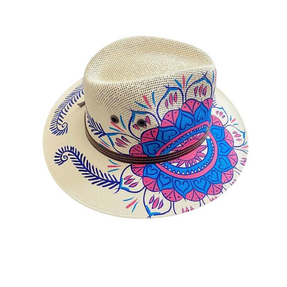 MEXICAN Artisanal Hat HandPainted Fedora Mandala Sombrero Panama Bohemian Medium main image 5